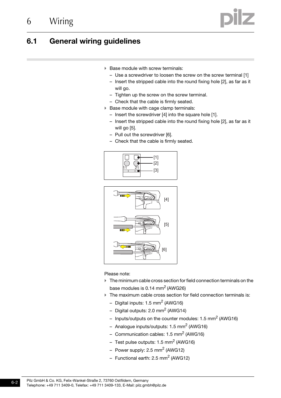 6wiring, 1 general wiring guidelines | Pilz PSSu E F PS-P User Manual | Page 26 / 37