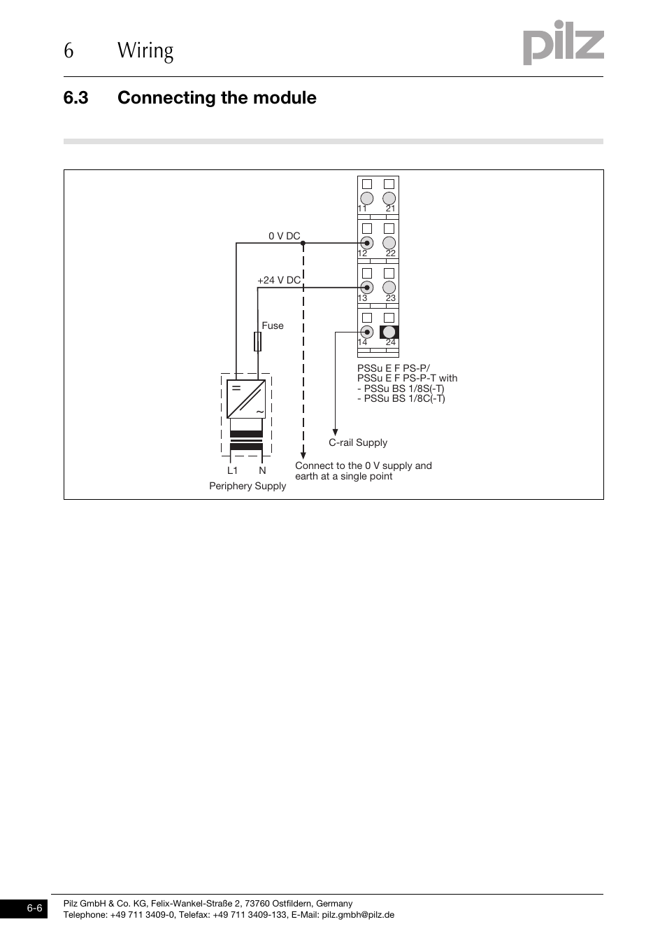 Connecting the module, 6wiring, 3 connecting the module | Pilz PSSu E F PS-P User Manual | Page 30 / 37