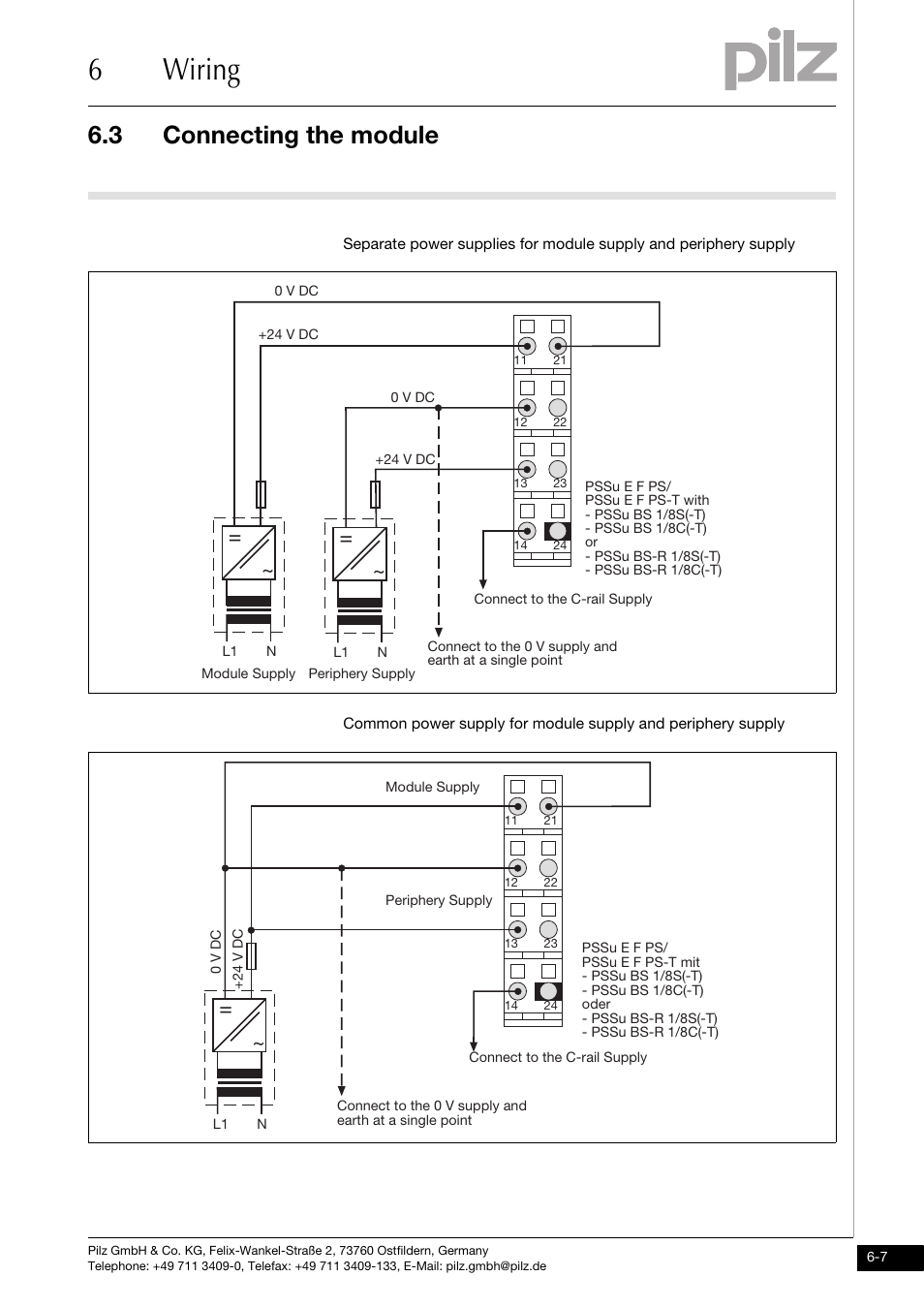Connecting the module, 6wiring, 3 connecting the module | Pilz PSSu E F PS User Manual | Page 33 / 43