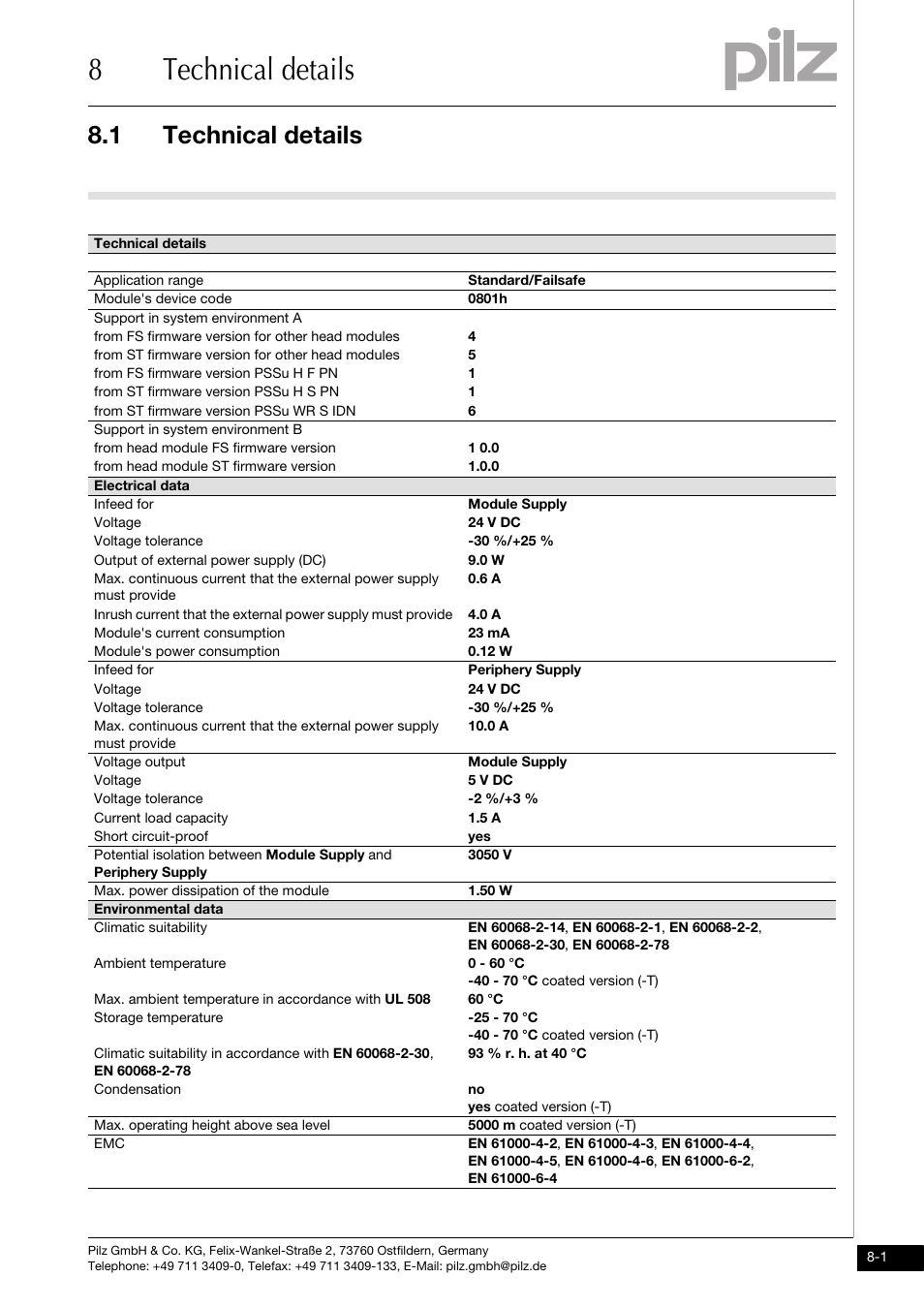 Technical details, 8technical details, 1 technical details | Pilz PSSu E F PS User Manual | Page 39 / 43