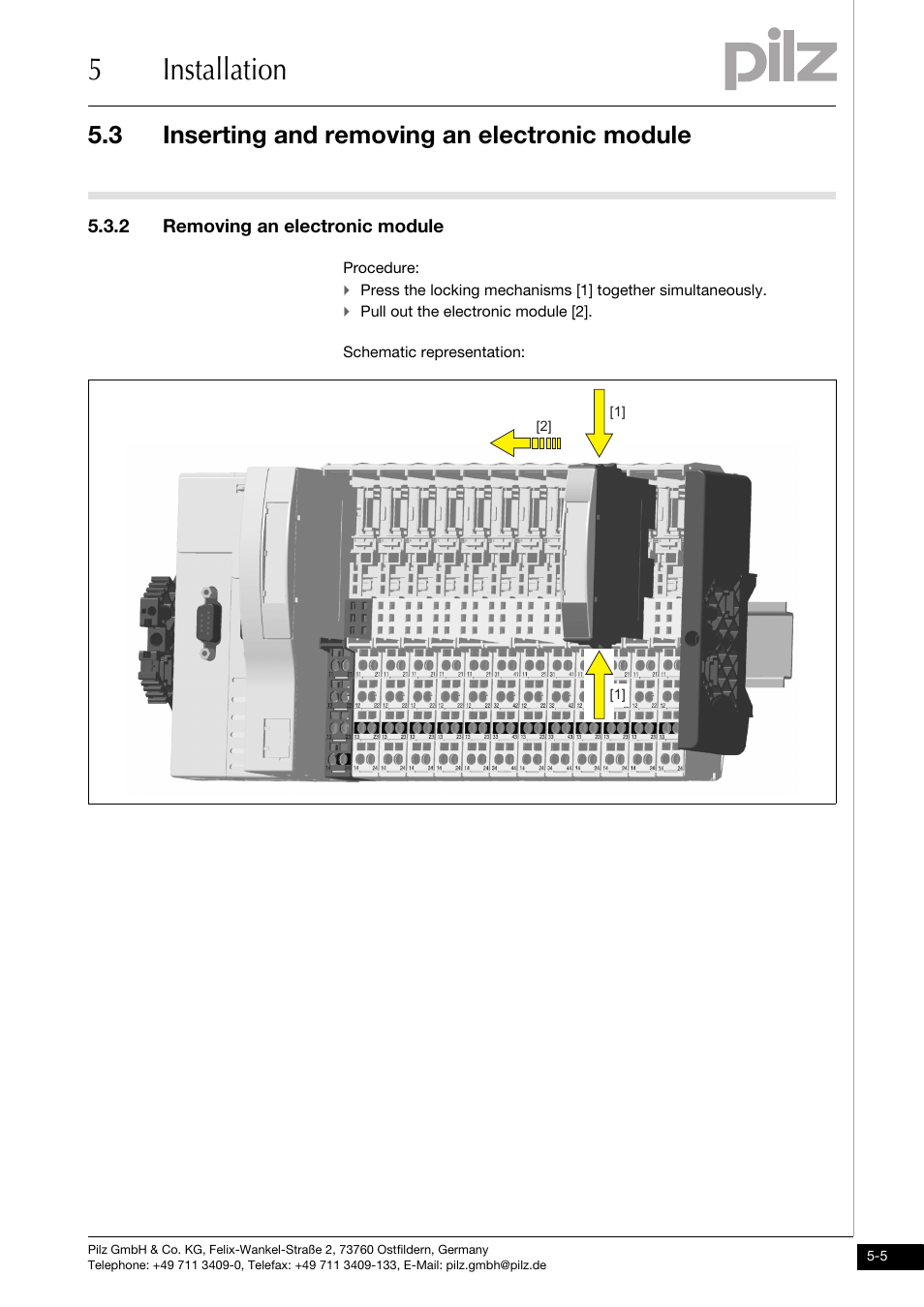 Removing an electronic module, 5installation, 3 inserting and removing an electronic module | Pilz PSSu E PD User Manual | Page 23 / 35