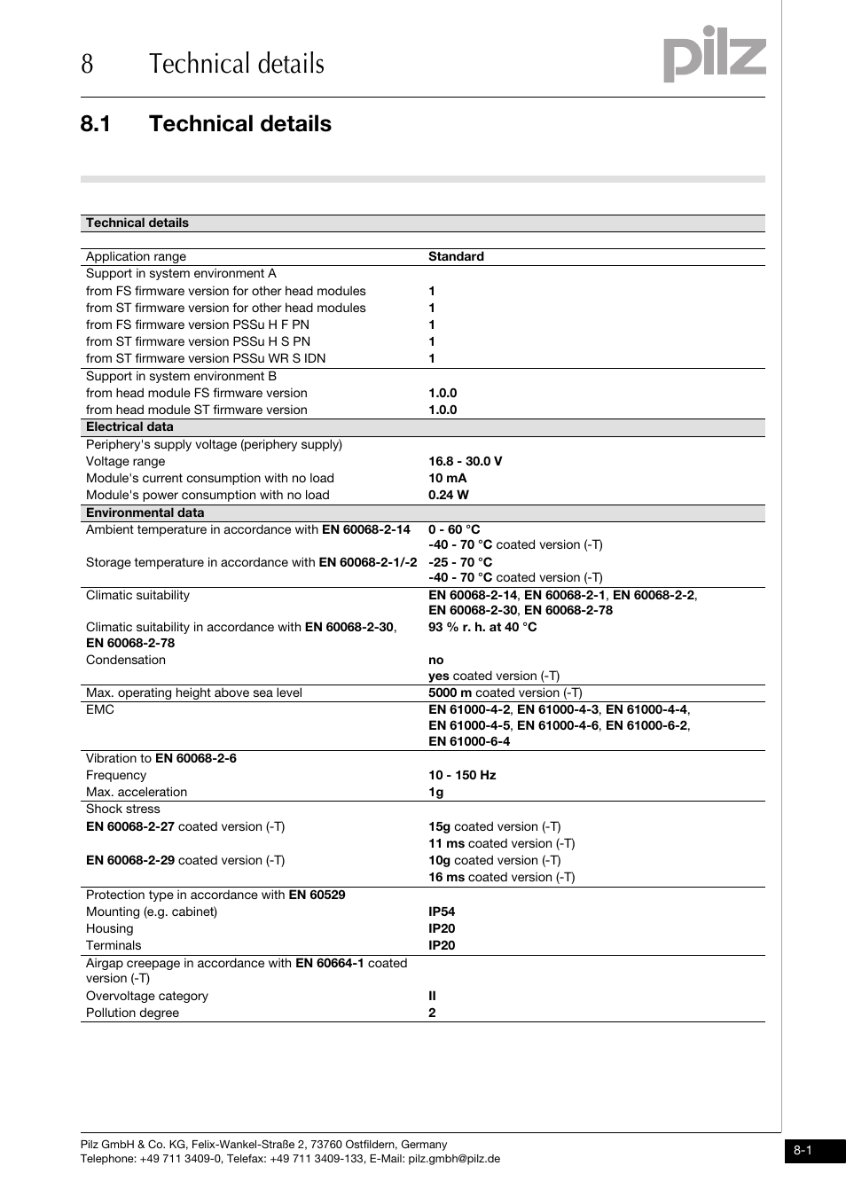 Technical details, 8technical details, 1 technical details | Pilz PSSu E PD User Manual | Page 31 / 35