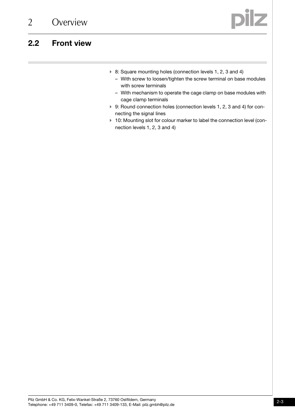 2overview, 2 front view | Pilz PSSu E PD1 User Manual | Page 11 / 31