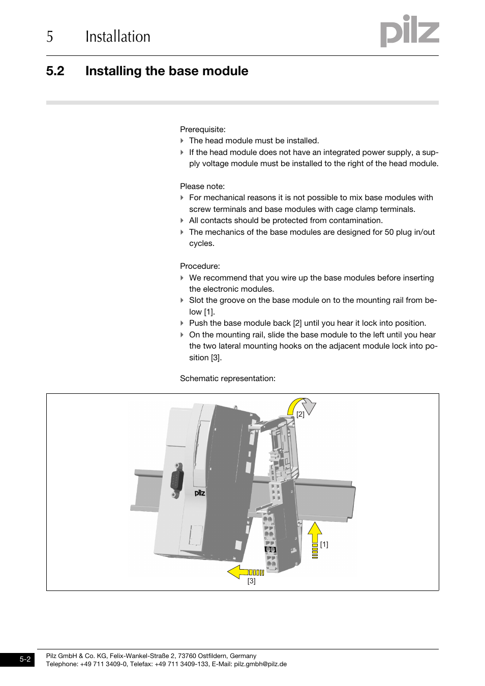 Installing the base module, 5installation, 2 installing the base module | Pilz PSSu E PD1 User Manual | Page 18 / 31