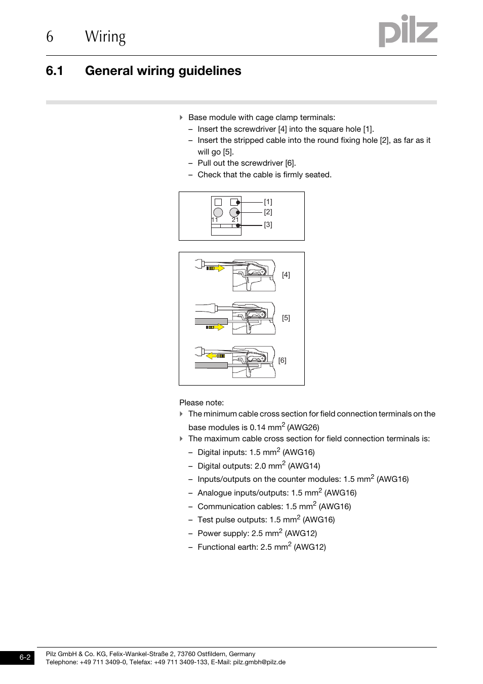 6wiring, 1 general wiring guidelines | Pilz PSSu E PD1 User Manual | Page 22 / 31