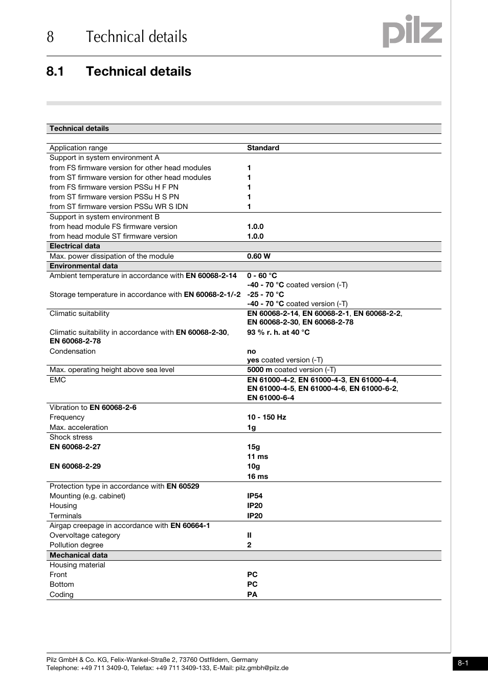 Technical details, 8technical details, 1 technical details | Pilz PSSu E PD1 User Manual | Page 27 / 31