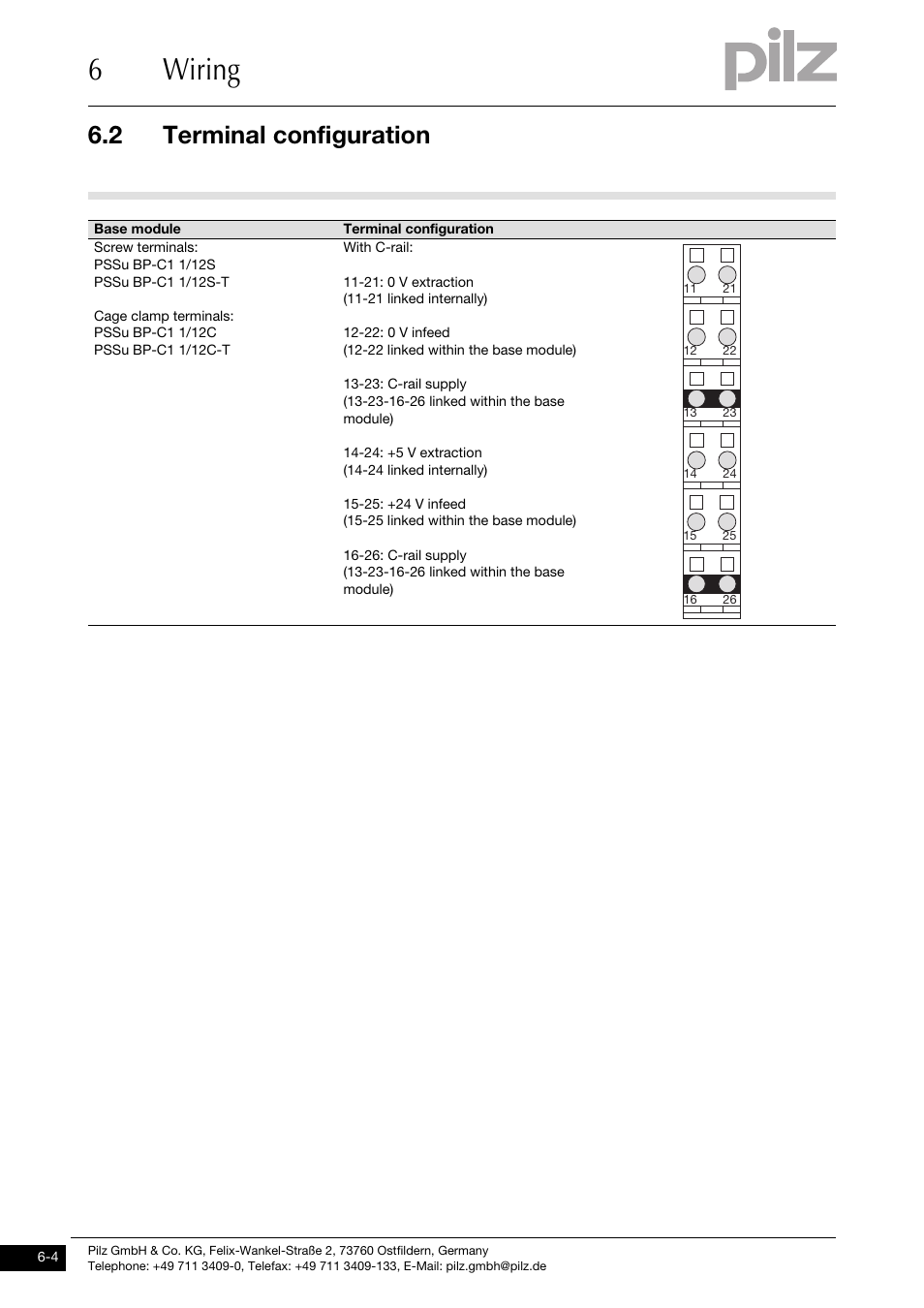 6wiring, 2 terminal configuration | Pilz PSSu E PS-P 5V User Manual | Page 26 / 33