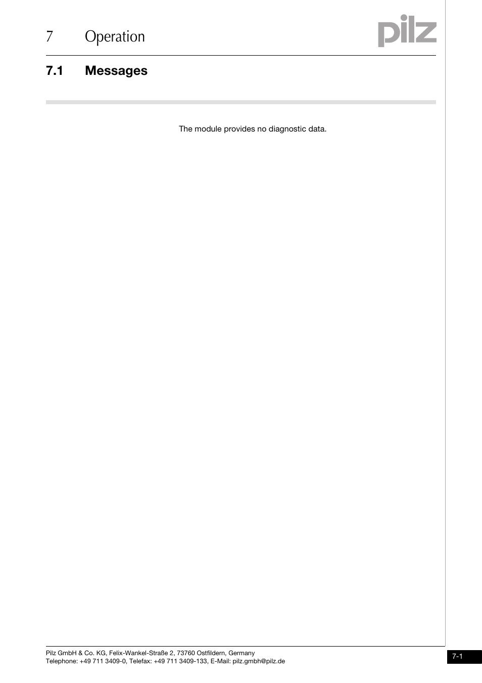 Operation, Messages, 7operation | 1 messages, The module provides no diagnostic data | Pilz PSSu E PS-P 5V User Manual | Page 27 / 33