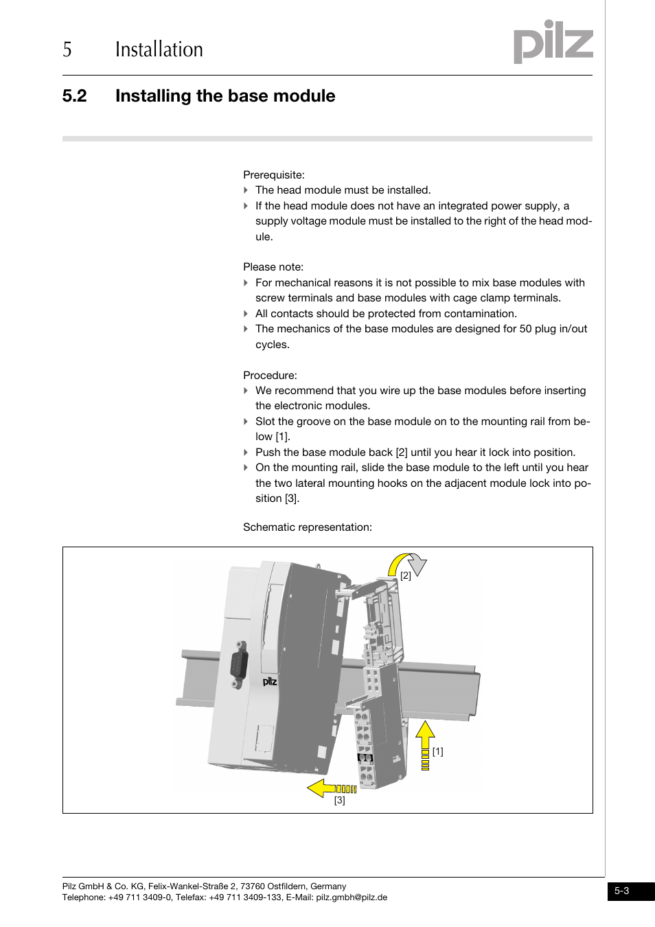 Installing the base module, 5installation, 2 installing the base module | Pilz PSSu E PS-P +/-10V User Manual | Page 19 / 33