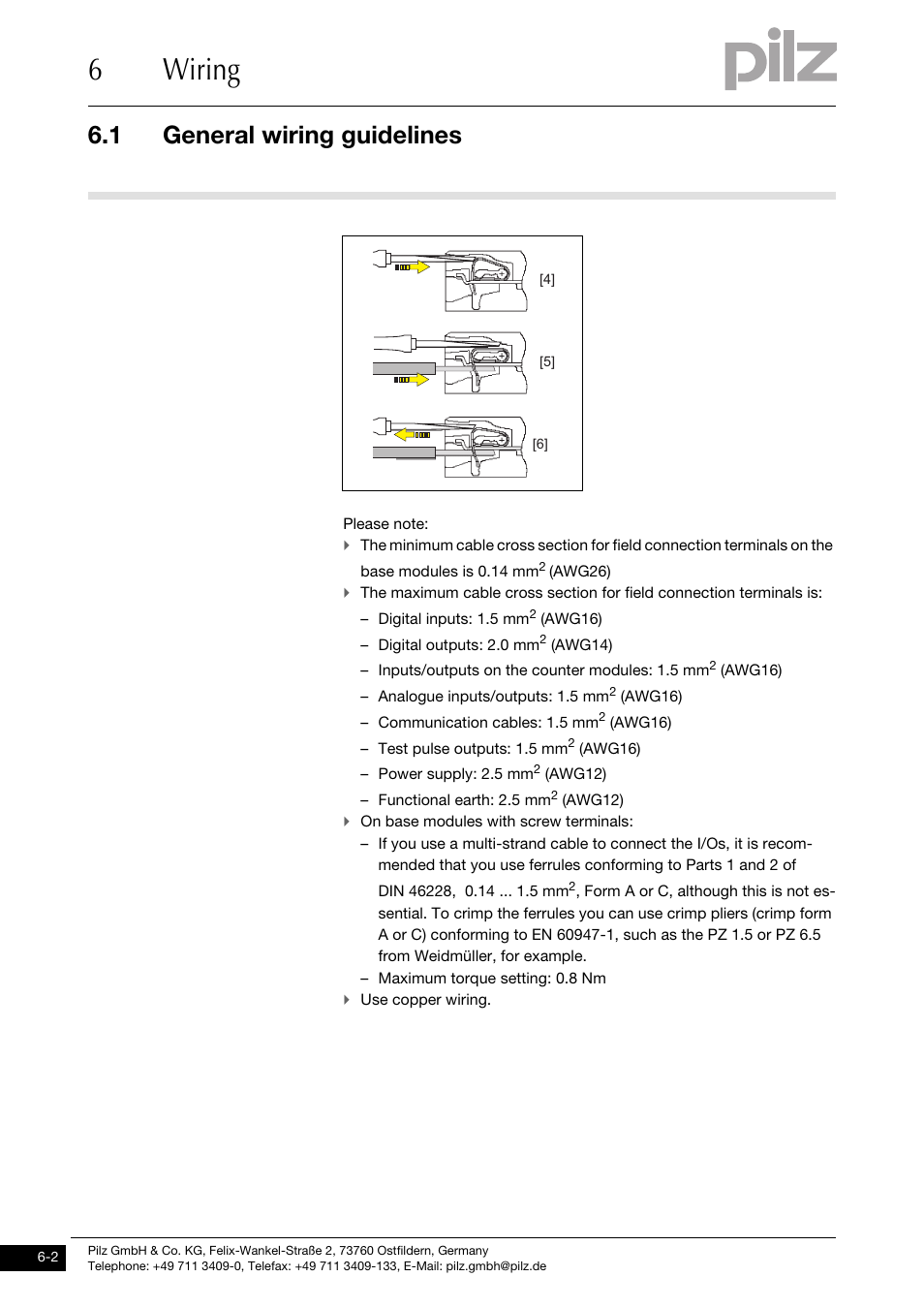 6wiring, 1 general wiring guidelines | Pilz PSSu E PS-P +/-10V User Manual | Page 24 / 33