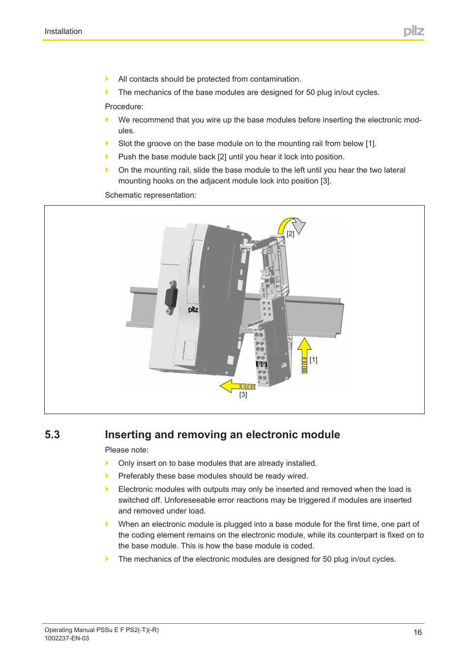 3 inserting and removing an electronic module, Inserting and removing an electronic module | Pilz PSSu E F PS2 User Manual | Page 16 / 31