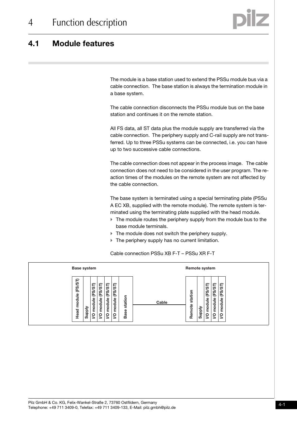 Function description, Module features, 4function description | 1 module features | Pilz PSSu XB F -T User Manual | Page 15 / 33