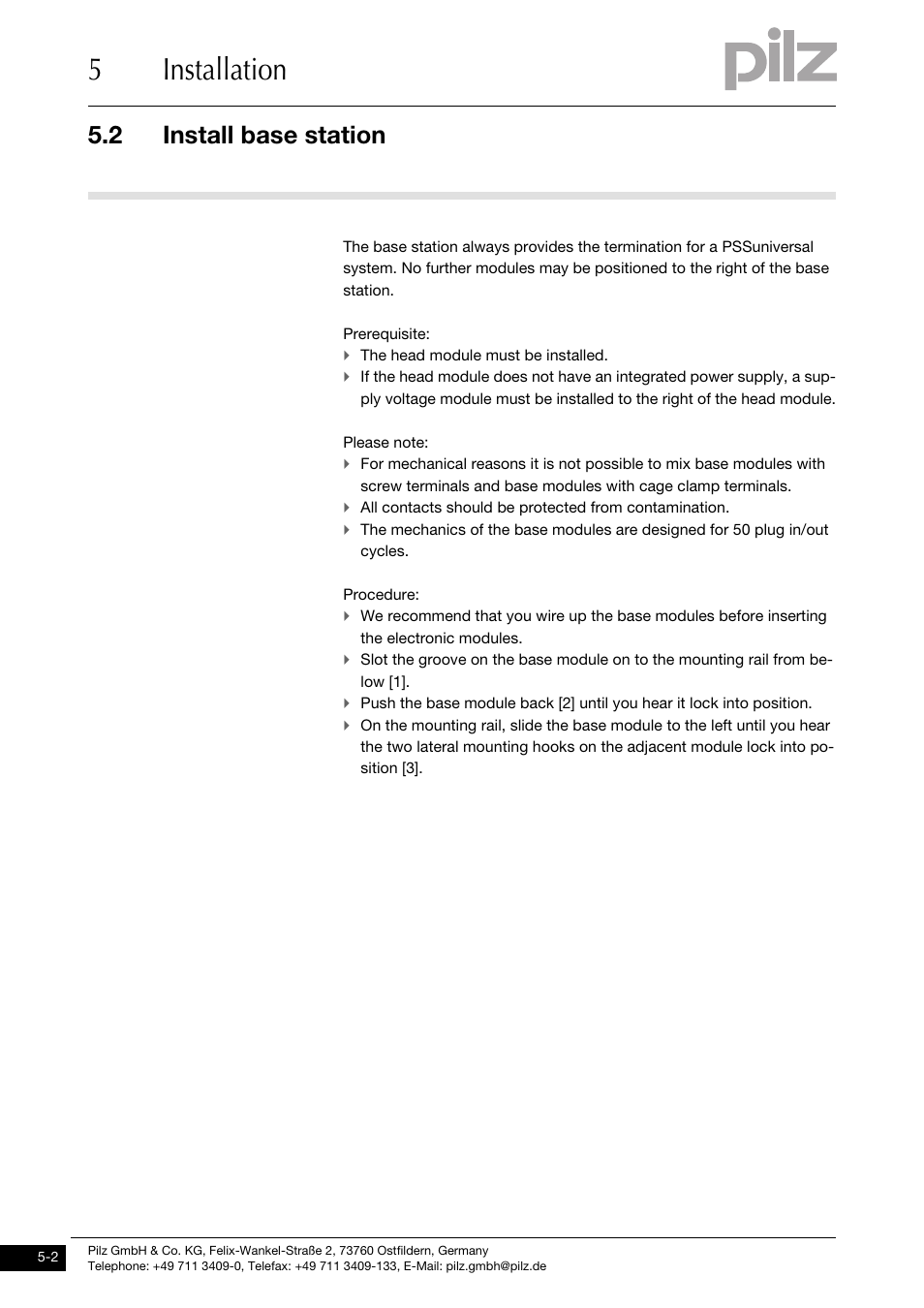 Install base station, 5installation, 2 install base station | Pilz PSSu XB F -T User Manual | Page 18 / 33
