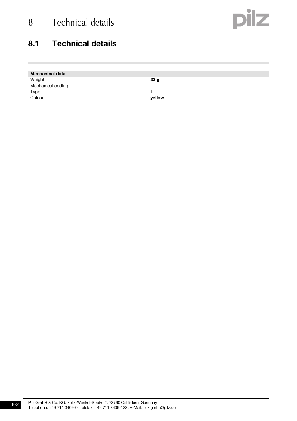 8technical details, 1 technical details | Pilz PSSu XB F -T User Manual | Page 30 / 33