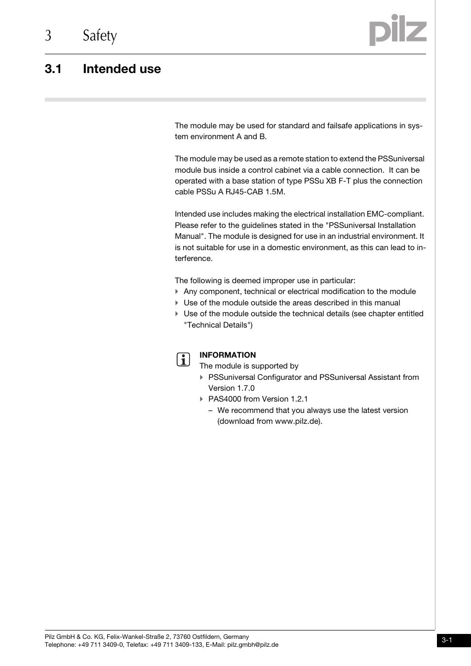Safety, Intended use, 3safety | 1 intended use | Pilz PSSu XR F -T User Manual | Page 11 / 25