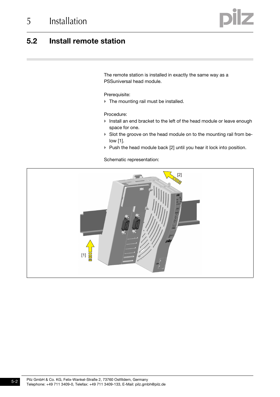 Install remote station, 5installation, 2 install remote station | Pilz PSSu XR F -T User Manual | Page 16 / 25