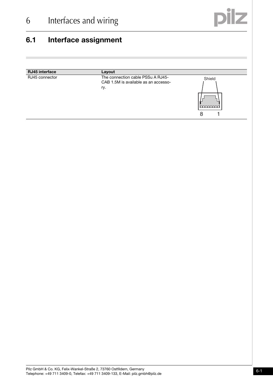 Interfaces and wiring, Interface assignment, 6interfaces and wiring | 1 interface assignment | Pilz PSSu XR F -T User Manual | Page 19 / 25