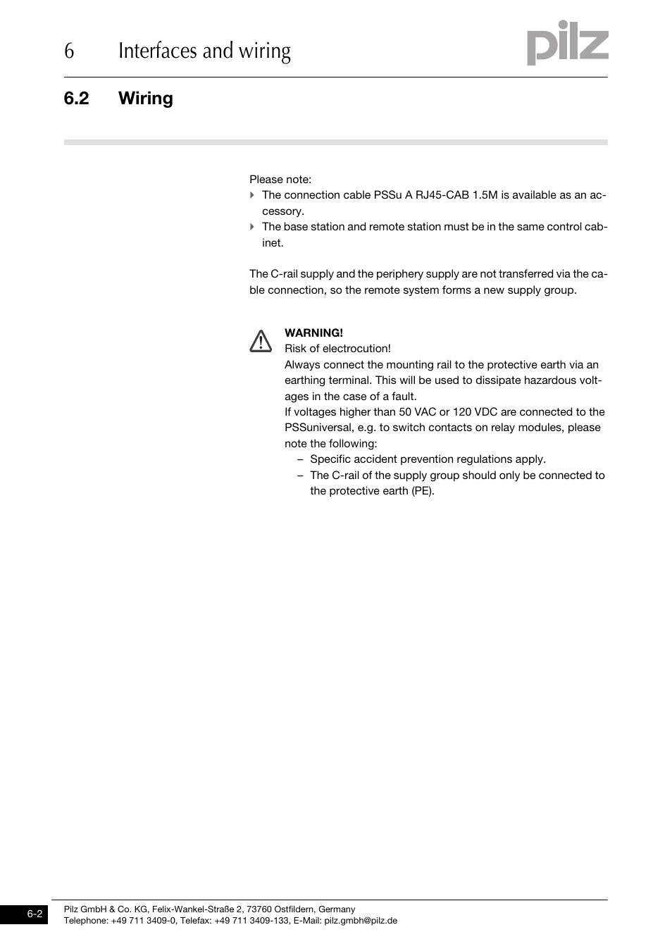 Wiring, 6interfaces and wiring, 2 wiring | Pilz PSSu XR F -T User Manual | Page 20 / 25