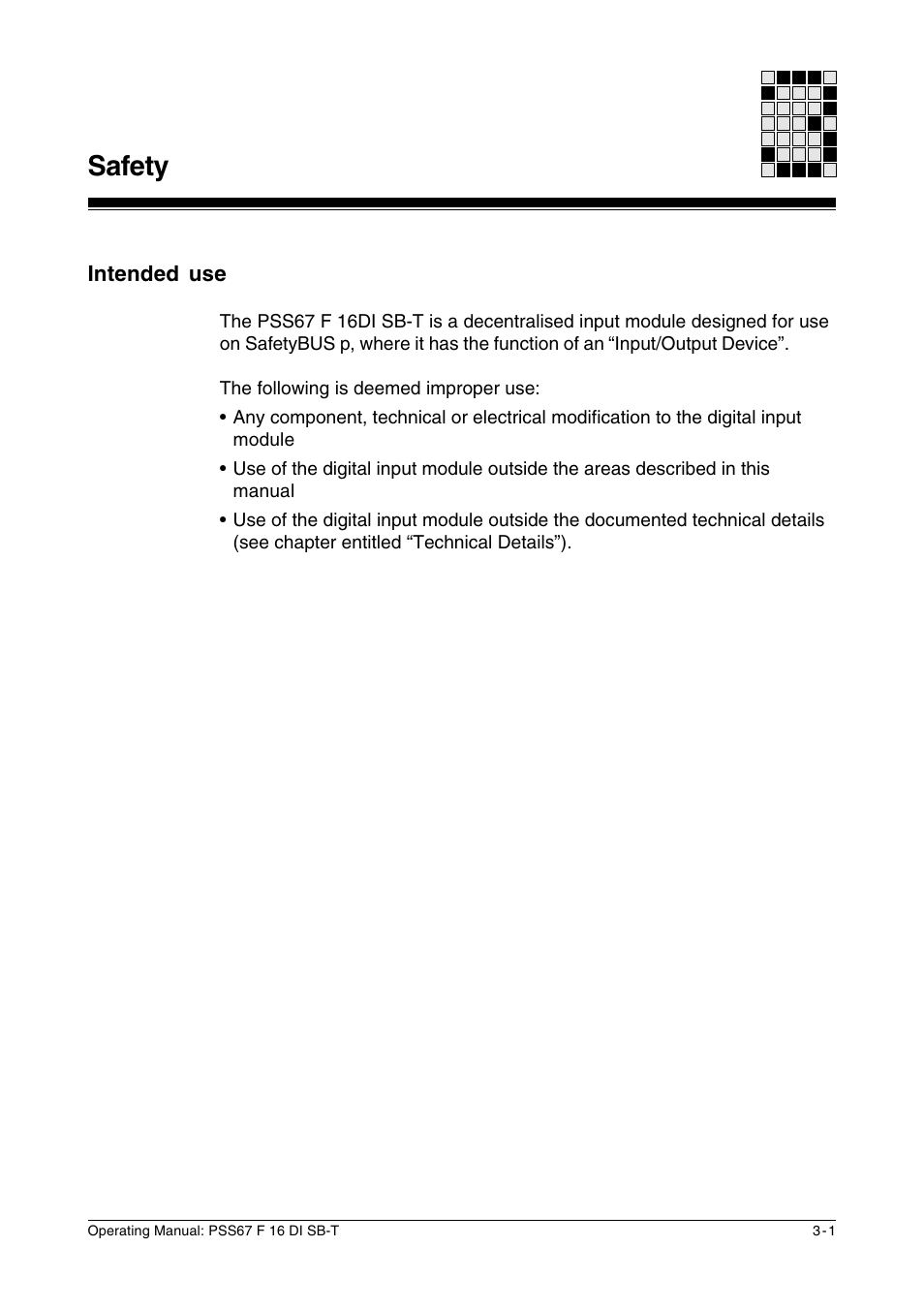 Safety, Intended use | Pilz PSS67 F 16DI SB-T User Manual | Page 13 / 51