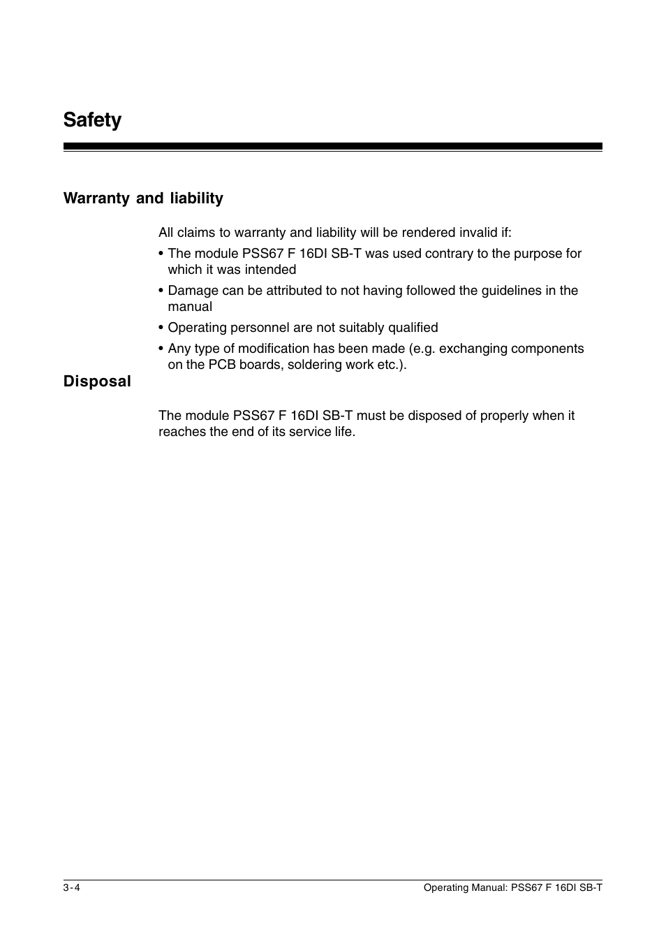 Warranty and liability, Disposal, Safety | Pilz PSS67 F 16DI SB-T User Manual | Page 16 / 51