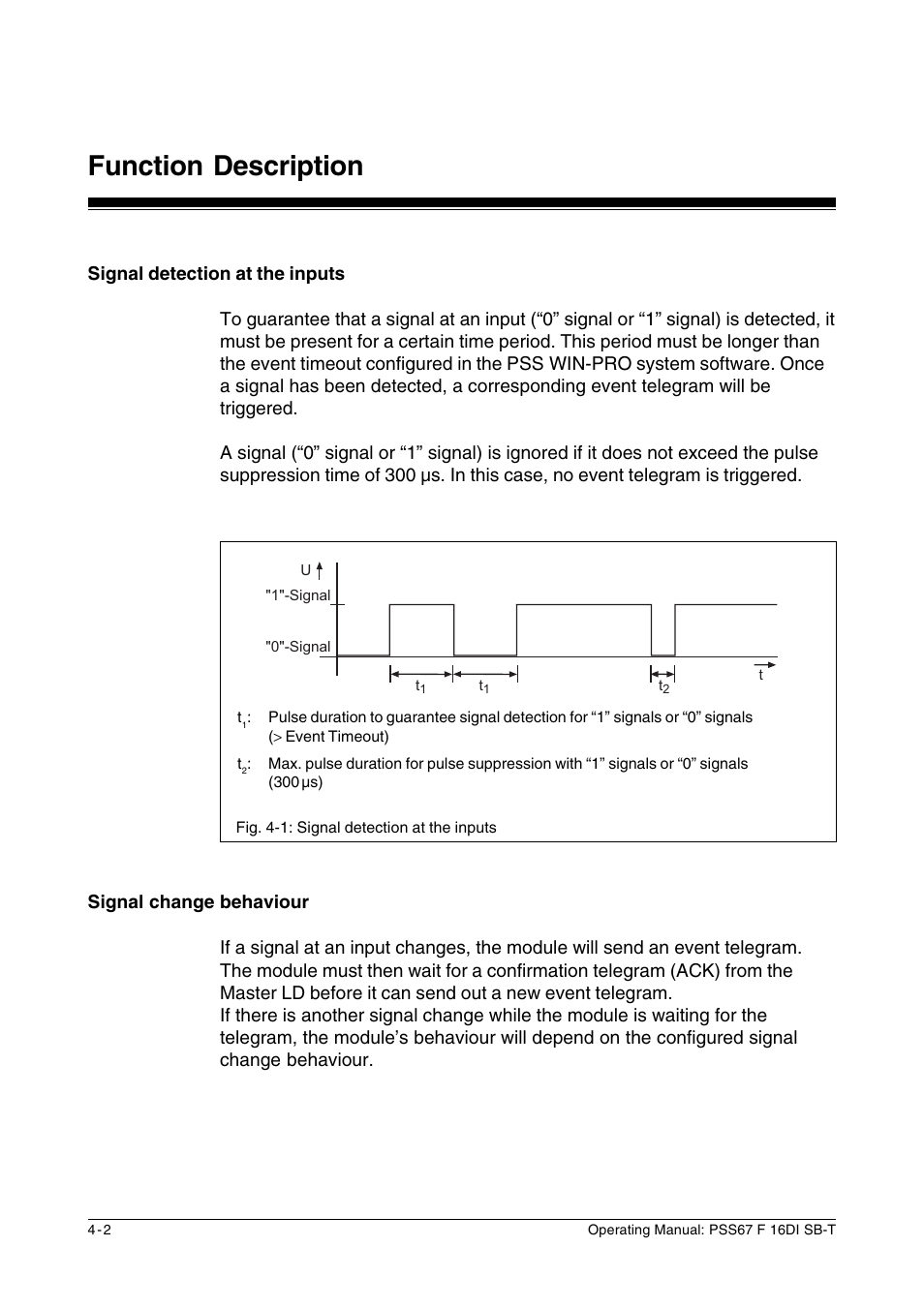 Signal detection at the inputs, Signal change behaviour, Function description | Pilz PSS67 F 16DI SB-T User Manual | Page 18 / 51