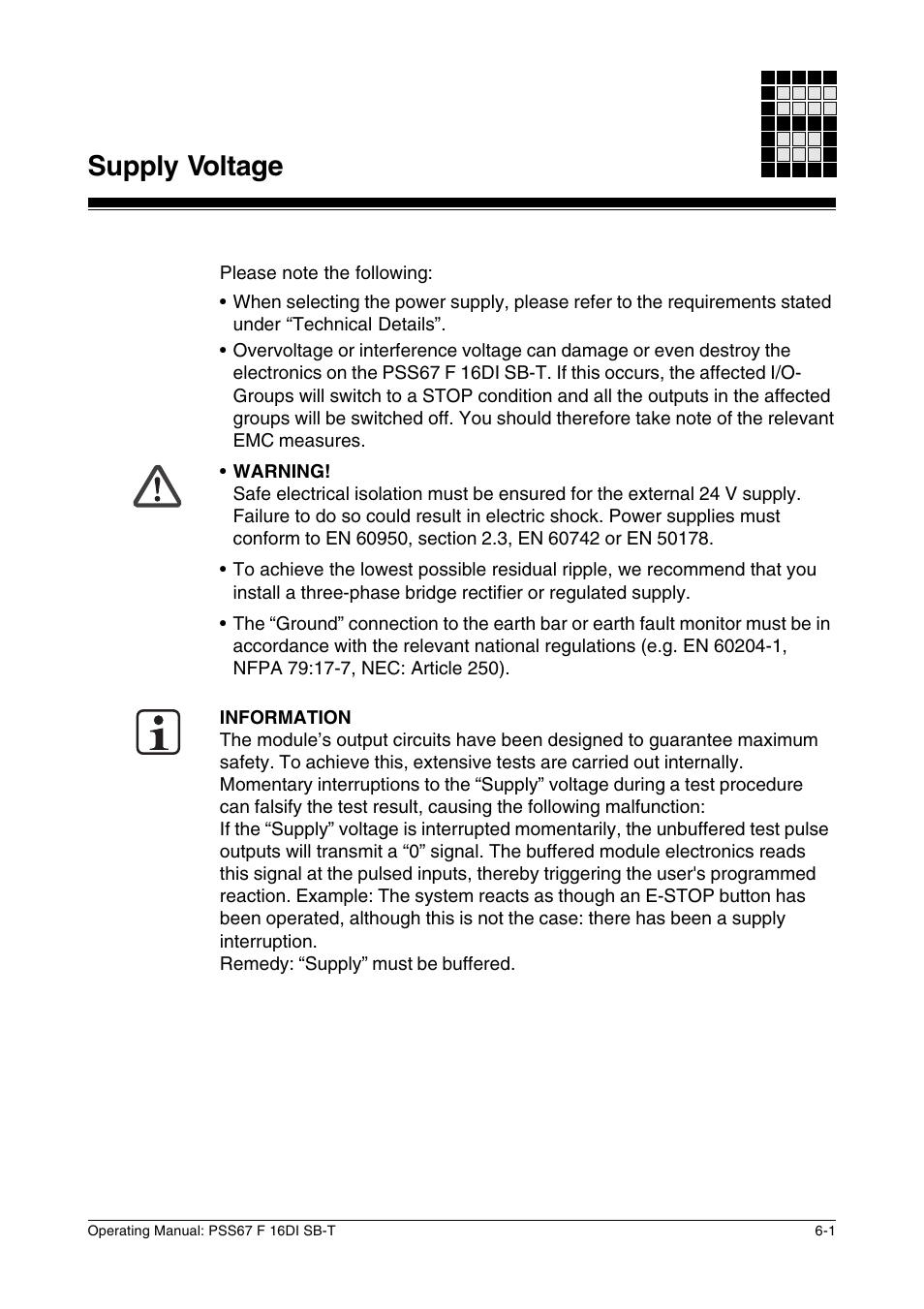 Supply voltage | Pilz PSS67 F 16DI SB-T User Manual | Page 23 / 51