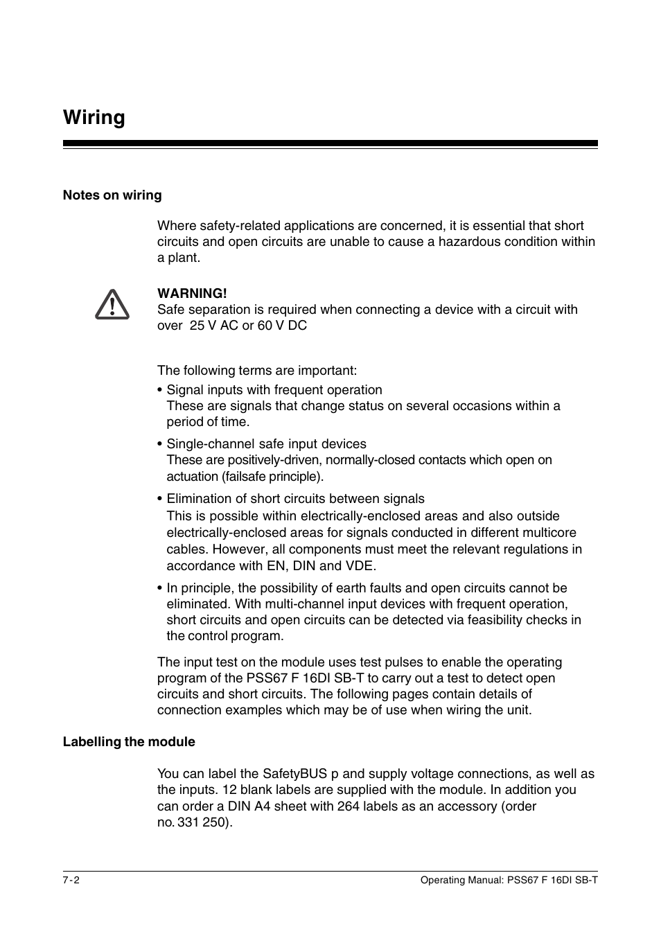 Notes on wiring, Labelling the module, Wiring | Pilz PSS67 F 16DI SB-T User Manual | Page 28 / 51