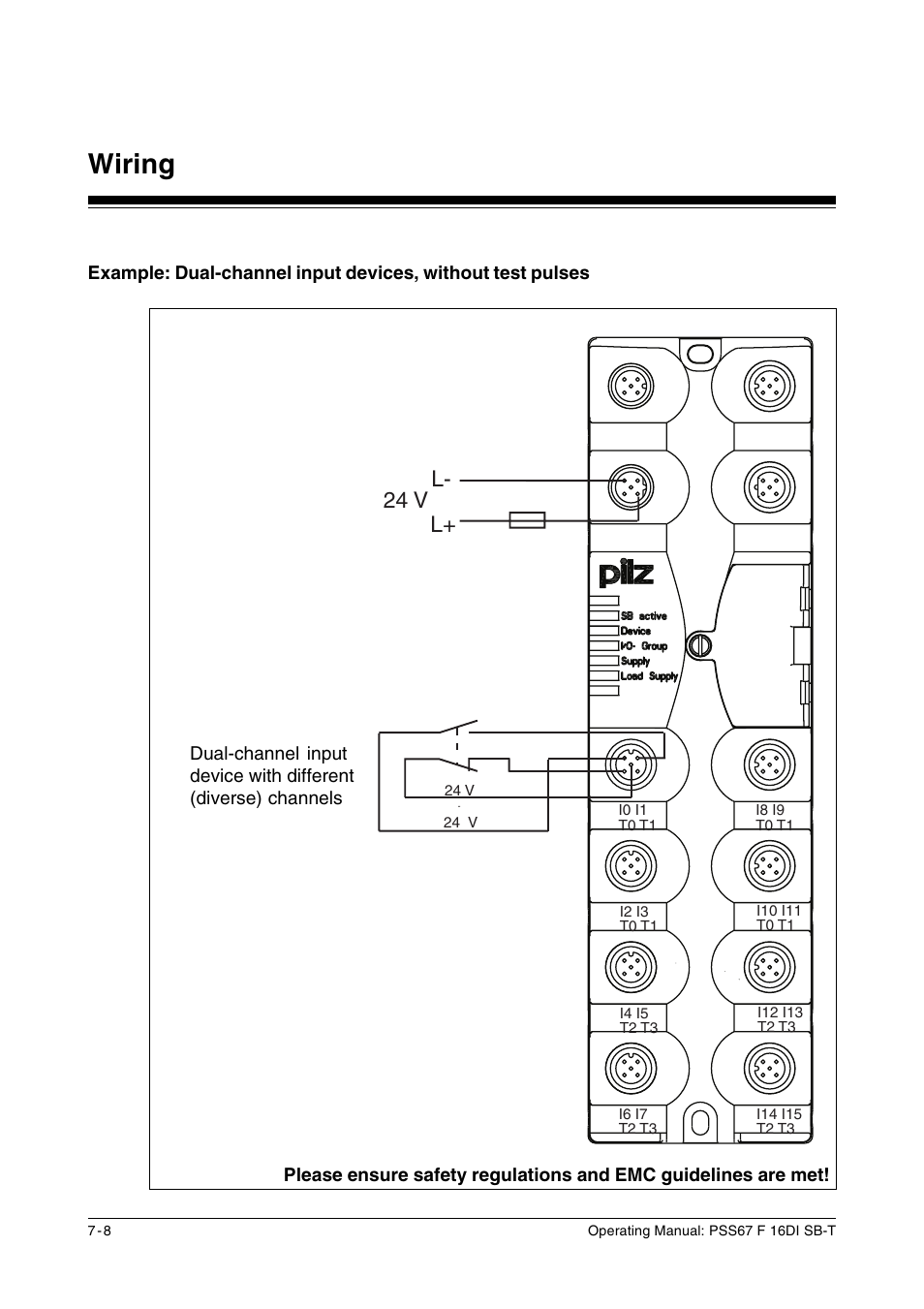 Wiring, 24 v l+ l | Pilz PSS67 F 16DI SB-T User Manual | Page 34 / 51