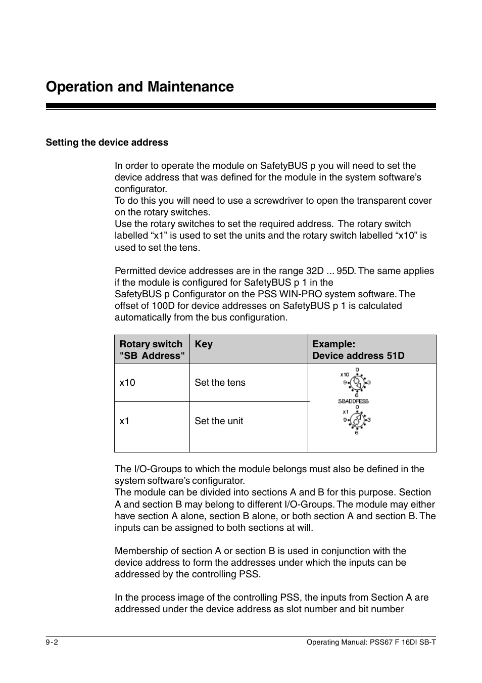 Setting the device address, Operation and maintenance | Pilz PSS67 F 16DI SB-T User Manual | Page 42 / 51