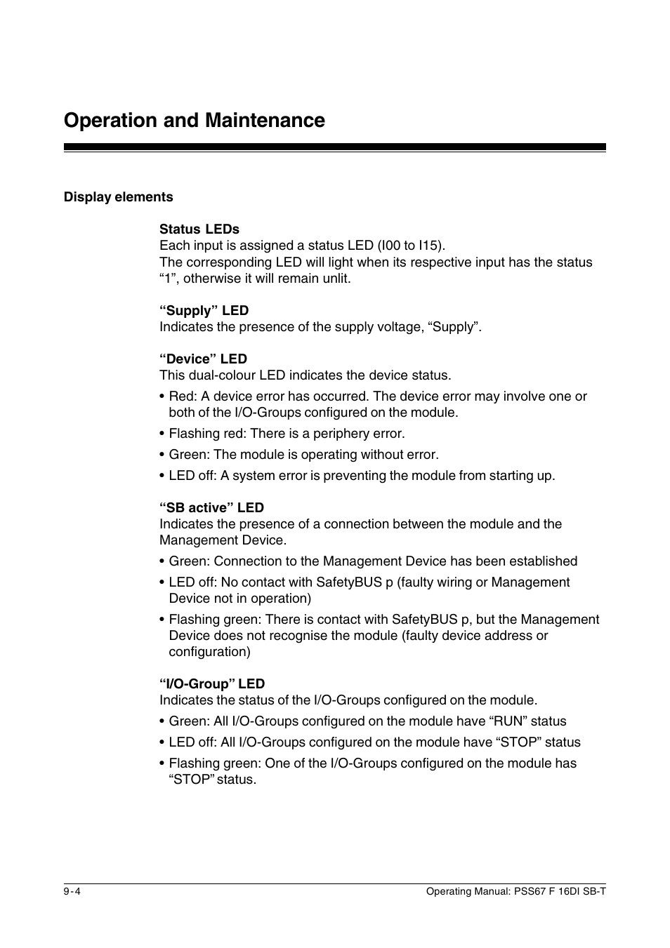 Display elements, Operation and maintenance | Pilz PSS67 F 16DI SB-T User Manual | Page 44 / 51