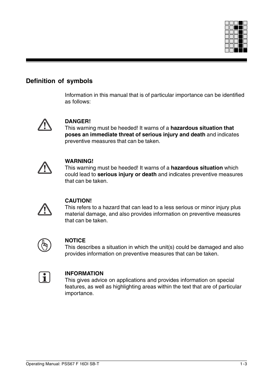 Definition of symbols | Pilz PSS67 F 16DI SB-T User Manual | Page 9 / 51