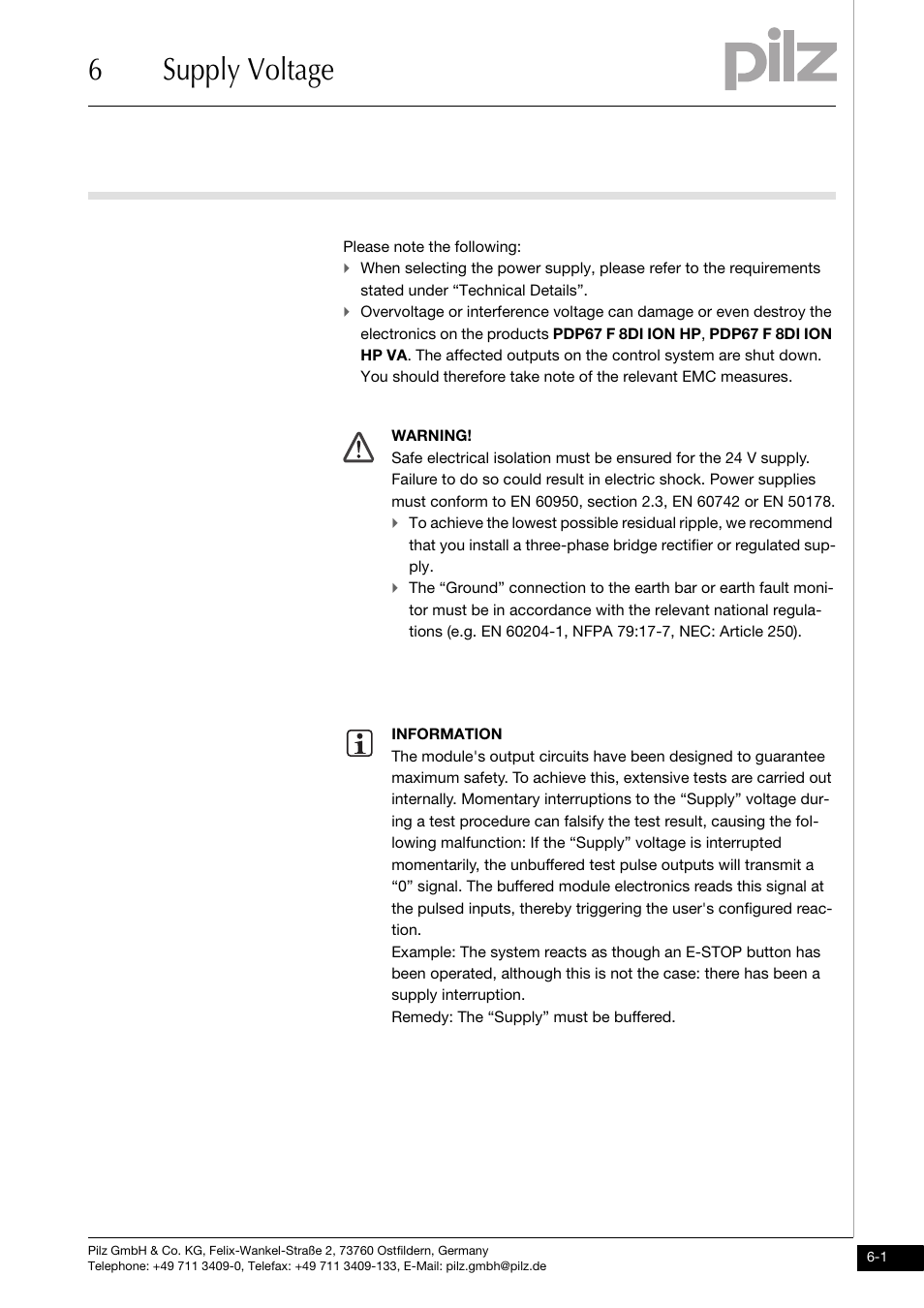 Supply voltage, 6supply voltage | Pilz PDP67 F 8DI ION HP User Manual | Page 17 / 37