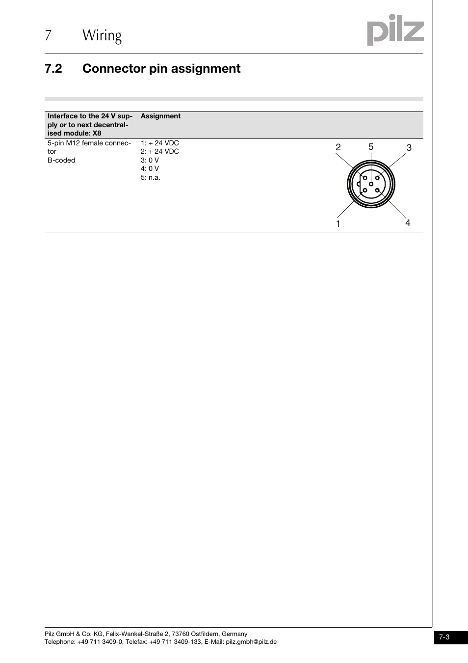 7wiring, 2 connector pin assignment | Pilz PDP67 F 8DI ION HP User Manual | Page 23 / 37