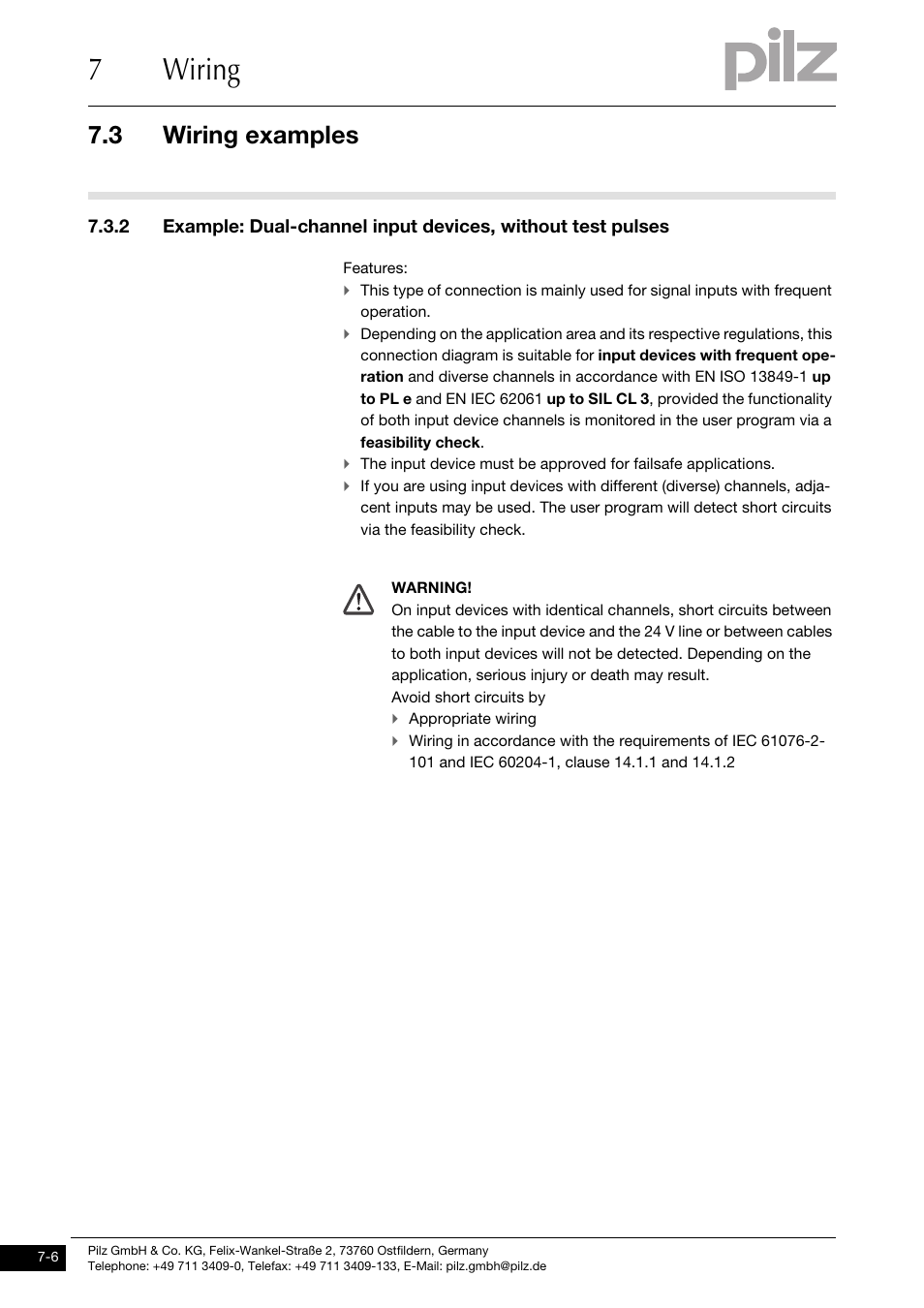 7wiring, 3 wiring examples | Pilz PDP67 F 8DI ION HP User Manual | Page 26 / 37