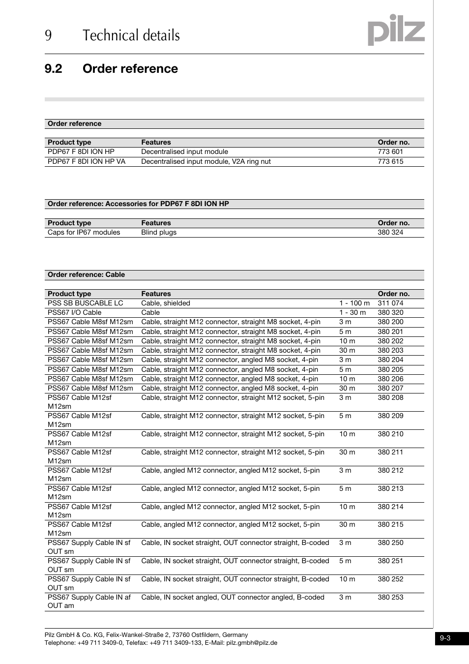 Order reference, 9technical details, 2 order reference | Pilz PDP67 F 8DI ION HP User Manual | Page 35 / 37