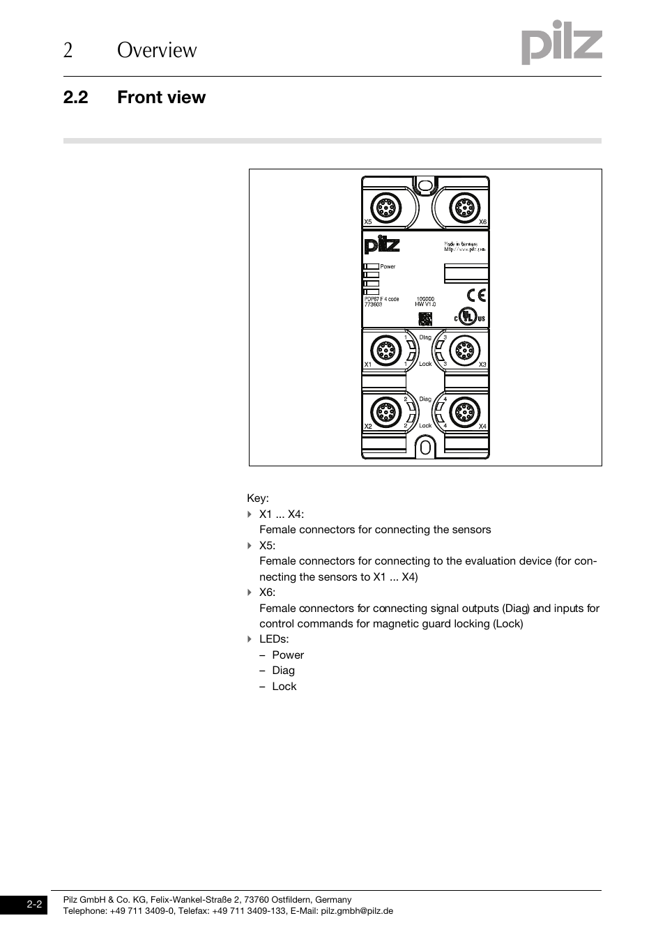 Front view, 2overview, 2 front view | Pilz PDP67 F 4 code User Manual | Page 10 / 31