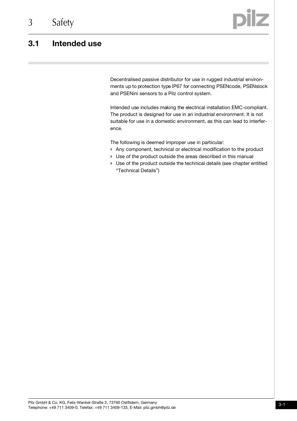 Safety, Intended use, 3safety | 1 intended use | Pilz PDP67 F 4 code User Manual | Page 11 / 31