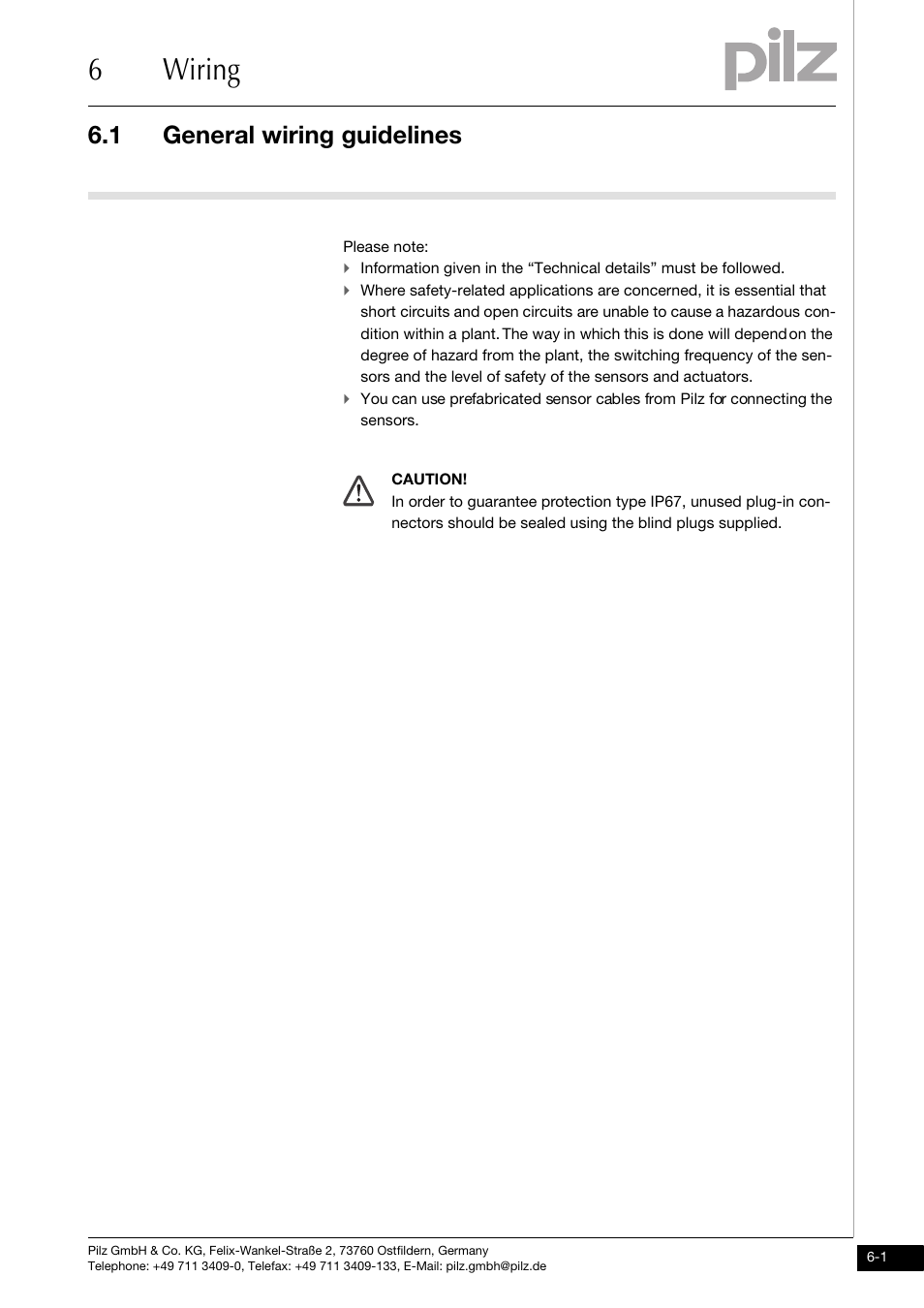 Wiring, General wiring guidelines, 6wiring | 1 general wiring guidelines | Pilz PDP67 F 4 code User Manual | Page 17 / 31