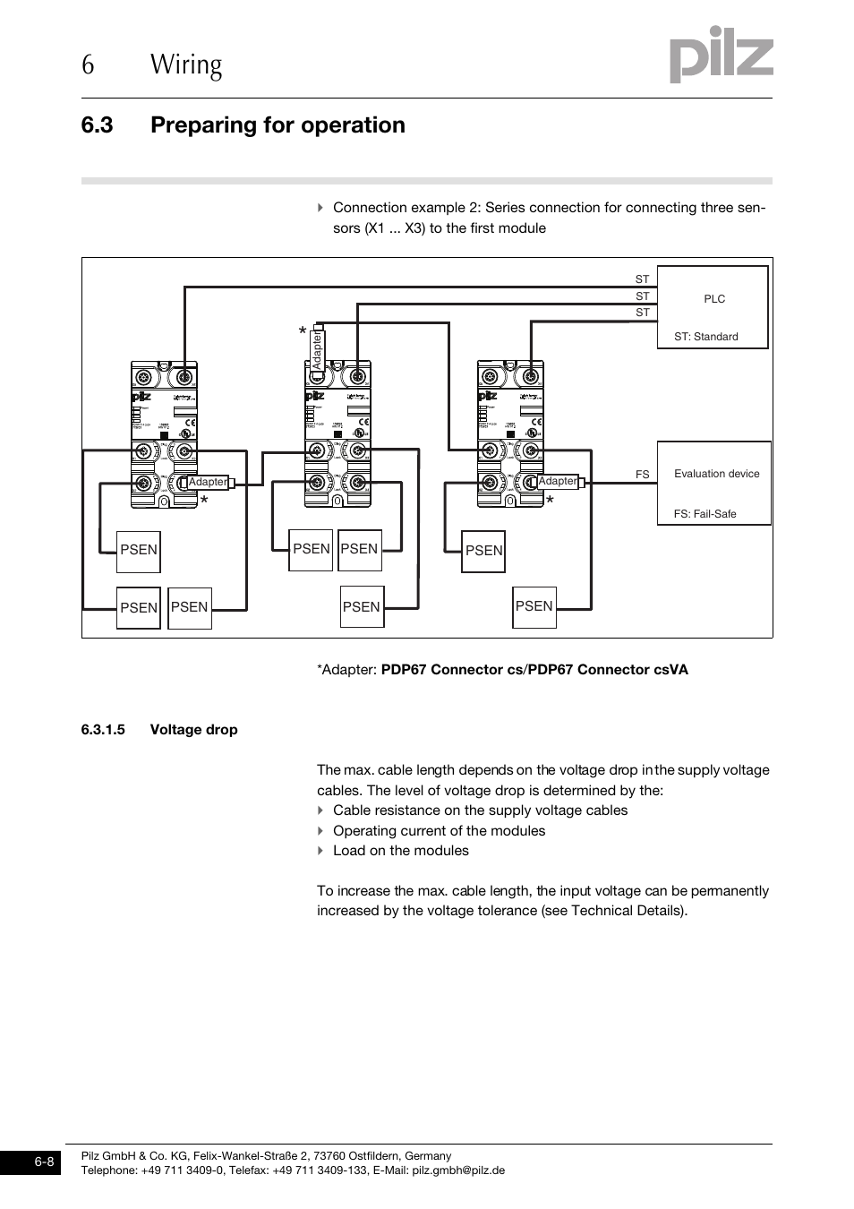 5 voltage drop, 6wiring, 3 preparing for operation | Pilz PDP67 F 4 code User Manual | Page 24 / 31