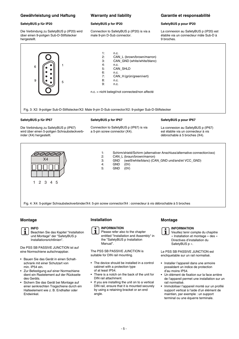 Gewährleistung und haftung, Montage, Warranty and liability | Installation, Garantie et responsabilité | Pilz PSS SB Passive Junction User Manual | Page 5 / 8