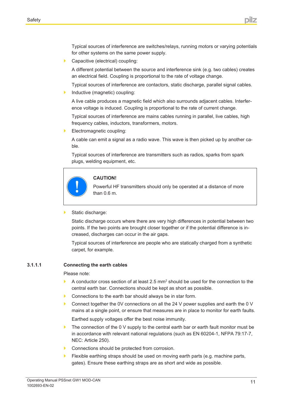 1 connecting the earth cables | Pilz PSSnet GW1 MOD-CAN User Manual | Page 11 / 42