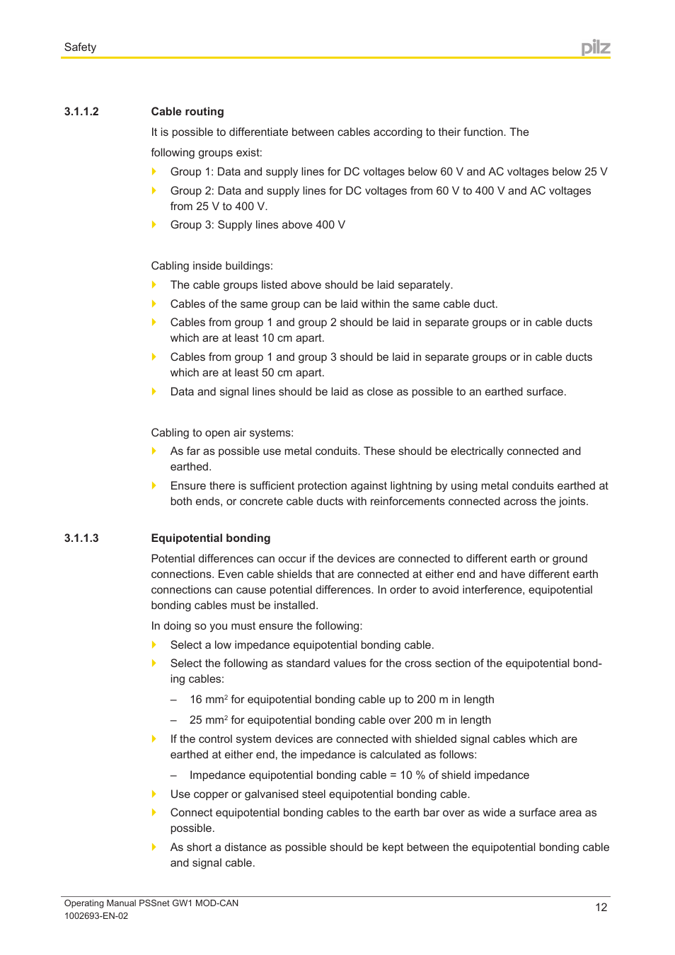 2 cable routing, 3 equipotential bonding | Pilz PSSnet GW1 MOD-CAN User Manual | Page 12 / 42