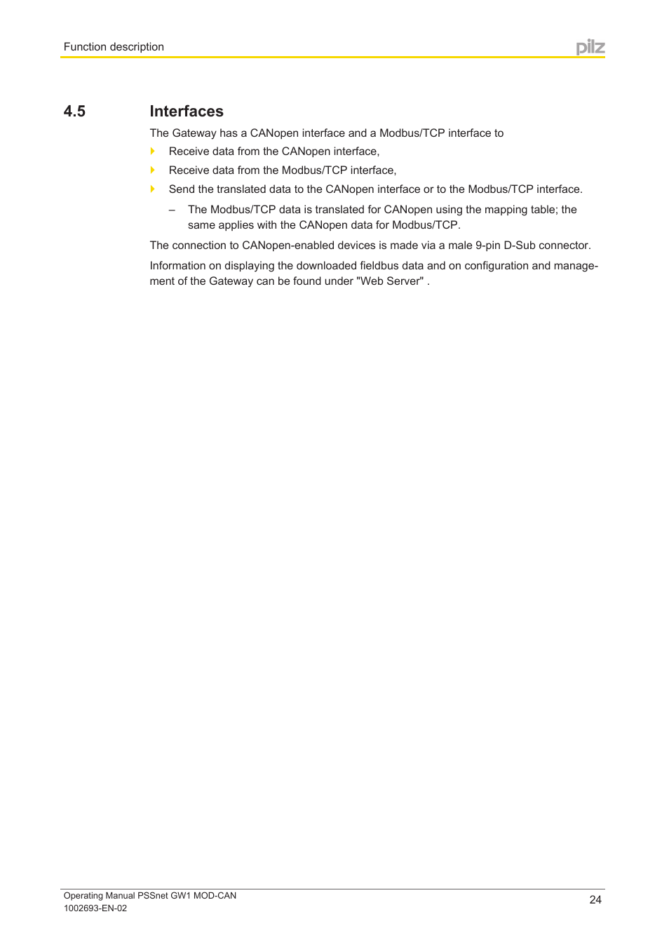 5 interfaces, Interfaces | Pilz PSSnet GW1 MOD-CAN User Manual | Page 24 / 42