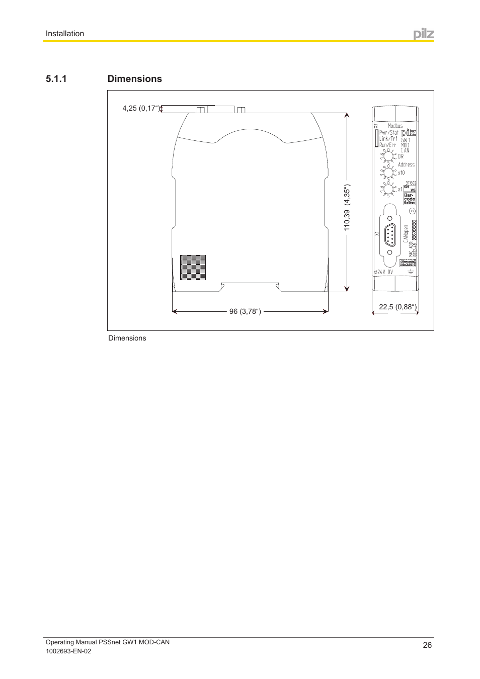 1 dimensions, Dimensions | Pilz PSSnet GW1 MOD-CAN User Manual | Page 26 / 42