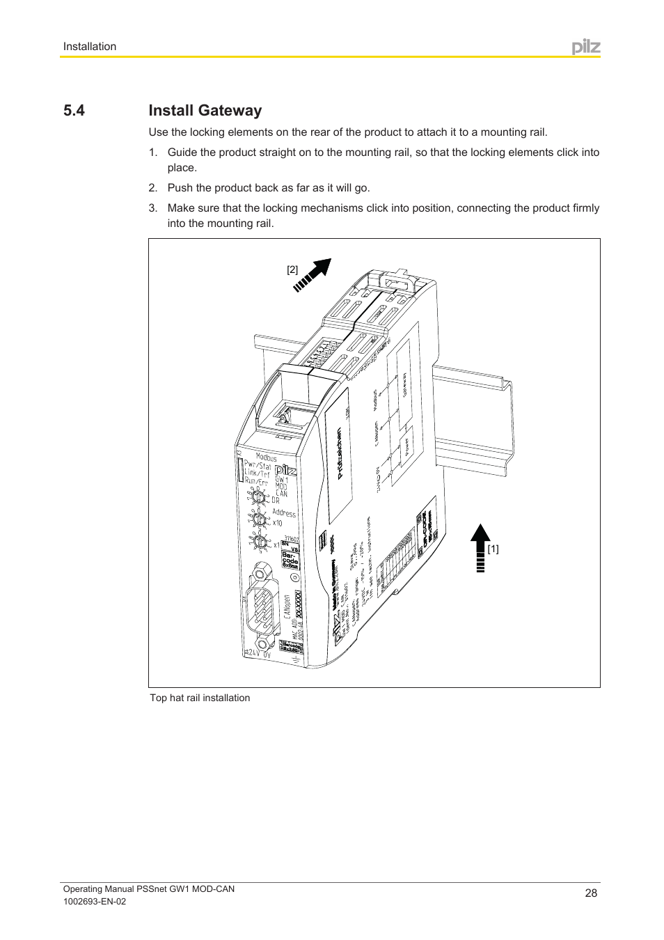 4 install gateway, Install gateway | Pilz PSSnet GW1 MOD-CAN User Manual | Page 28 / 42