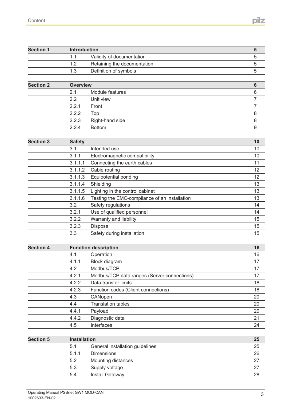 Pilz PSSnet GW1 MOD-CAN User Manual | Page 3 / 42