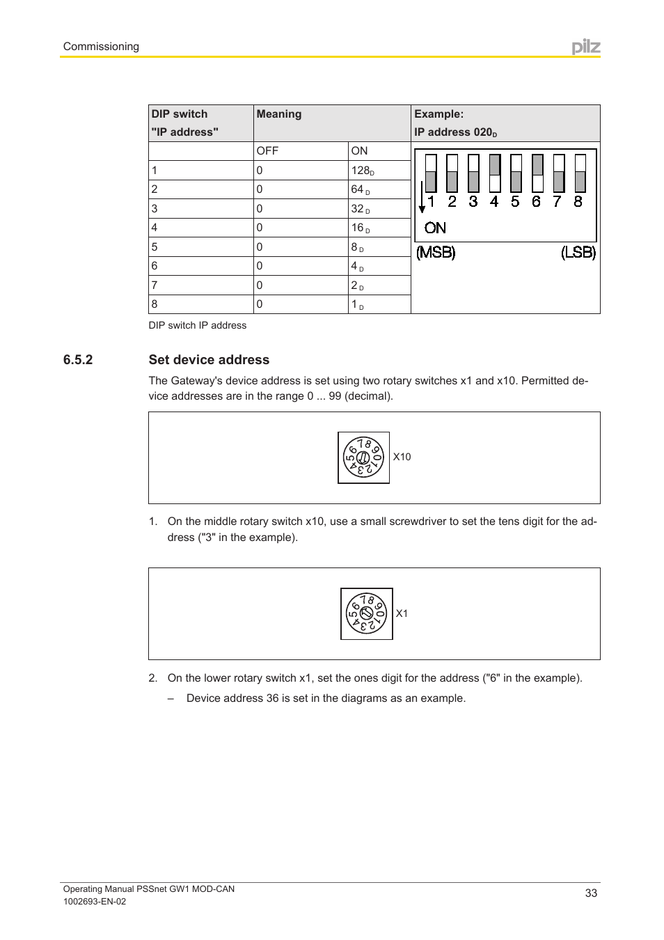 2 set device address, Set device address | Pilz PSSnet GW1 MOD-CAN User Manual | Page 33 / 42