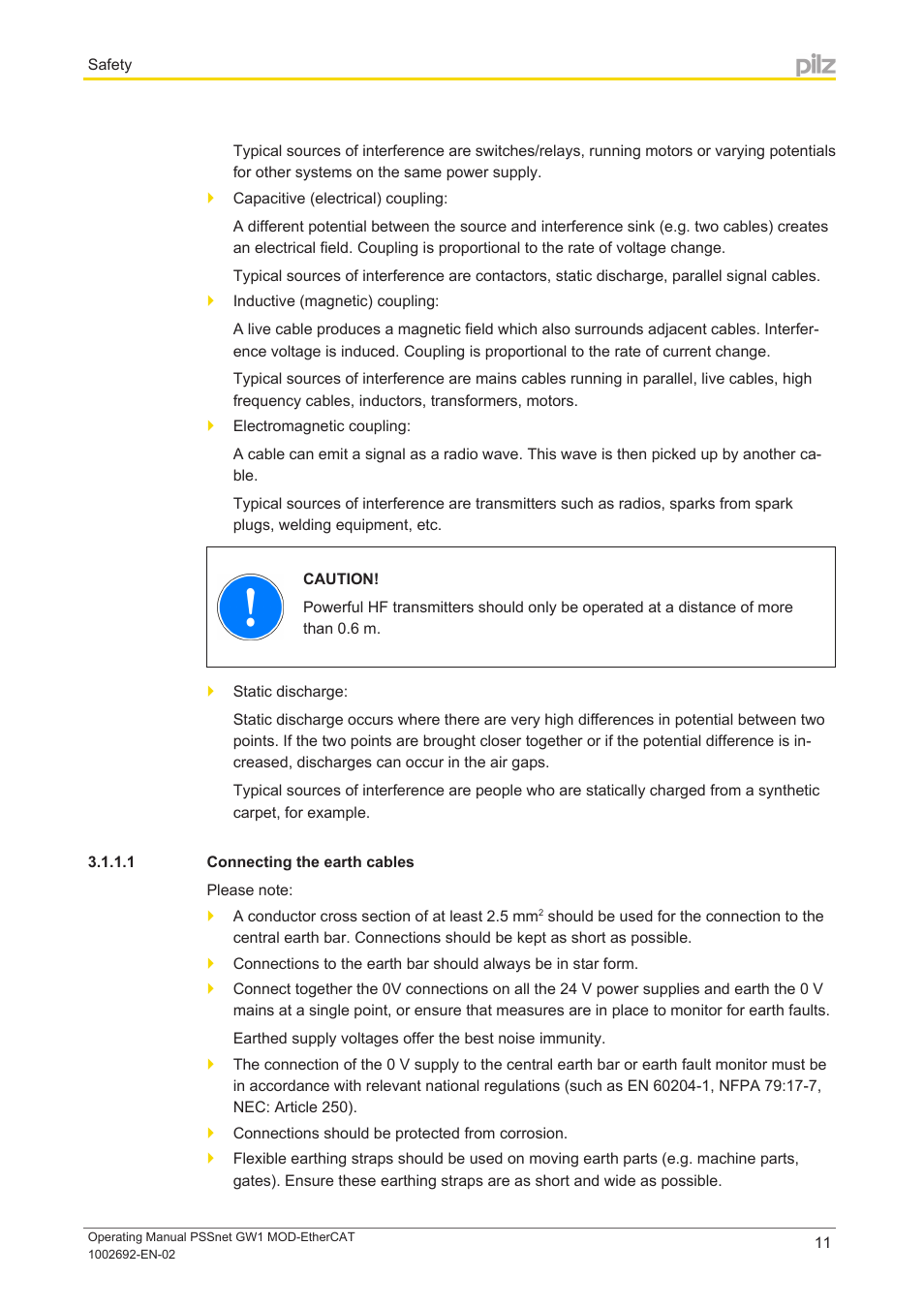 1 connecting the earth cables | Pilz PSSnet GW1 MOD-EtherCAT User Manual | Page 11 / 39