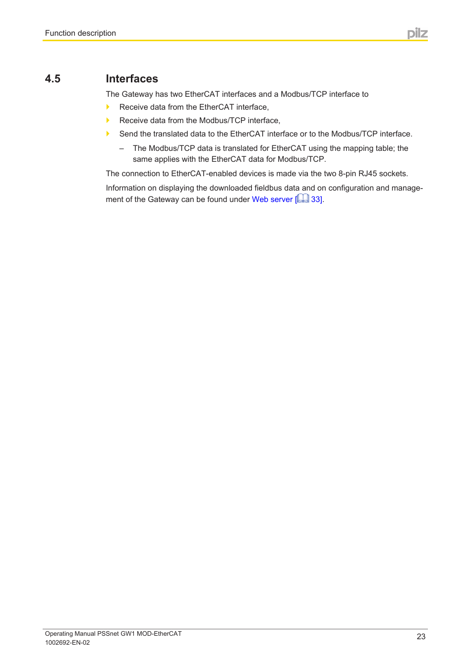 5 interfaces, Interfaces | Pilz PSSnet GW1 MOD-EtherCAT User Manual | Page 23 / 39