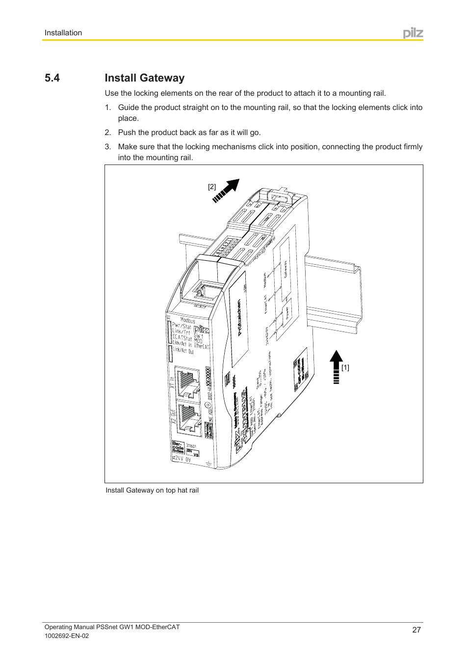 4 install gateway, Install gateway | Pilz PSSnet GW1 MOD-EtherCAT User Manual | Page 27 / 39